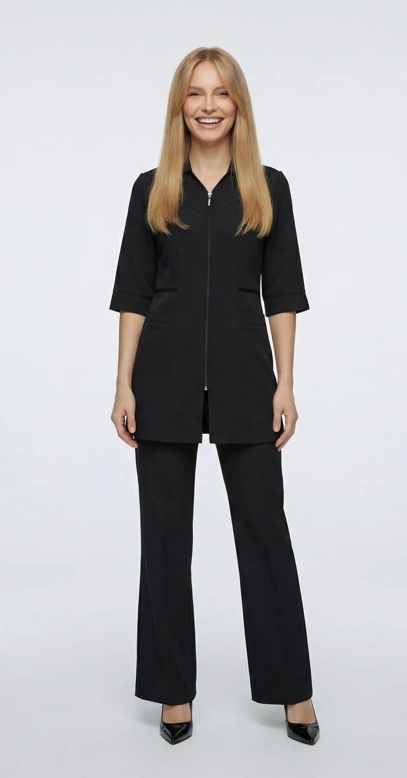 1027 Sarrau long col chemisier / ruban de satin à la taille