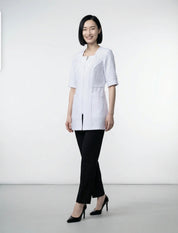 Short smock with square neckline / zipper / contrast