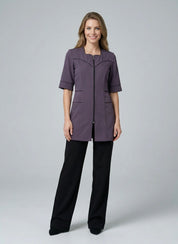 Short smock with square neckline / zipper / contrast