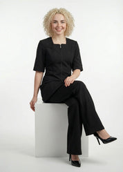 Short smock with square neckline / zipper / contrast