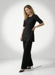 Short smock with square neckline / zipper / contrast