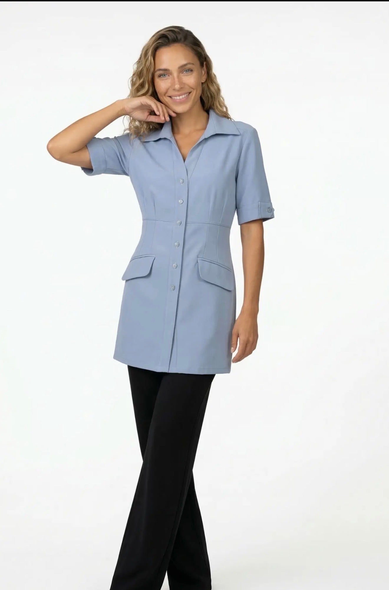 1019 Col chemisier en V / taille empire
