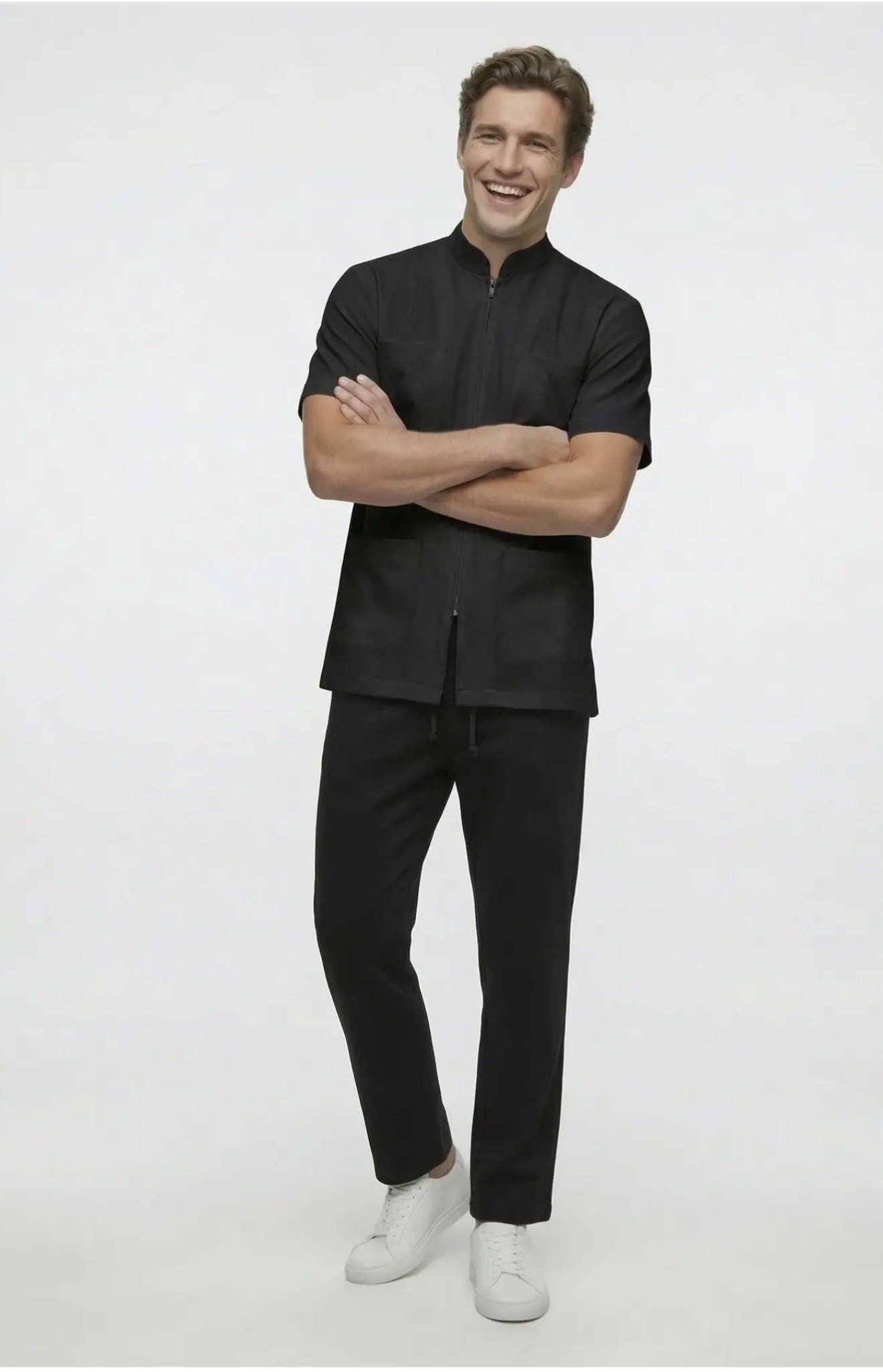 1025 Sarrau homme collet style mandari / fermeture éclair